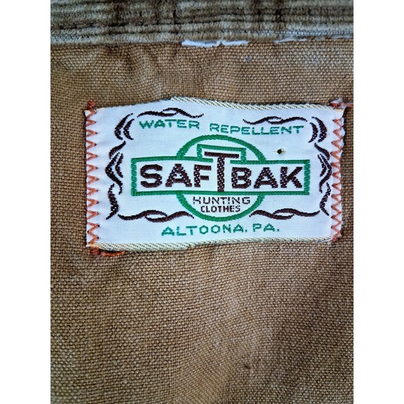 Vtg 80s SAFTBAK Hunting Jacket Duck Field Canvas Coat L USA Biege Blaze Orange - Picture 2 of 12